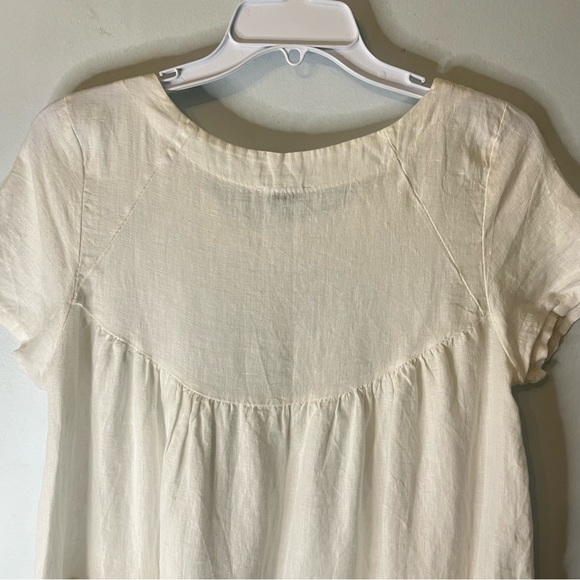 Aritzia Wilfred Lin Boheme 100% Linen Cream Babydoll Dress Tiered Eyelet Sz Med - Picture 4 of 11